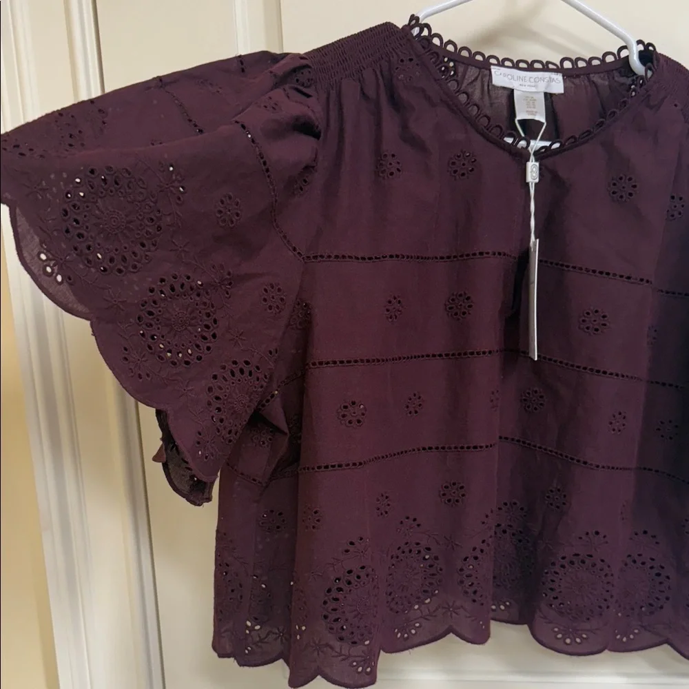 Caroline Constas Burgundy Eyelet Blouse - Picture 8 of 15